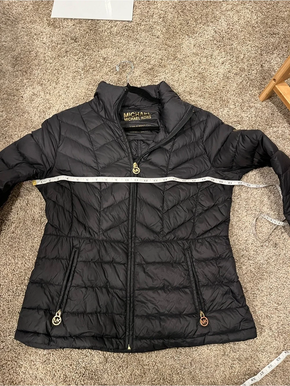 Michael Kors Black Packable Down Jacket with Gold Logo